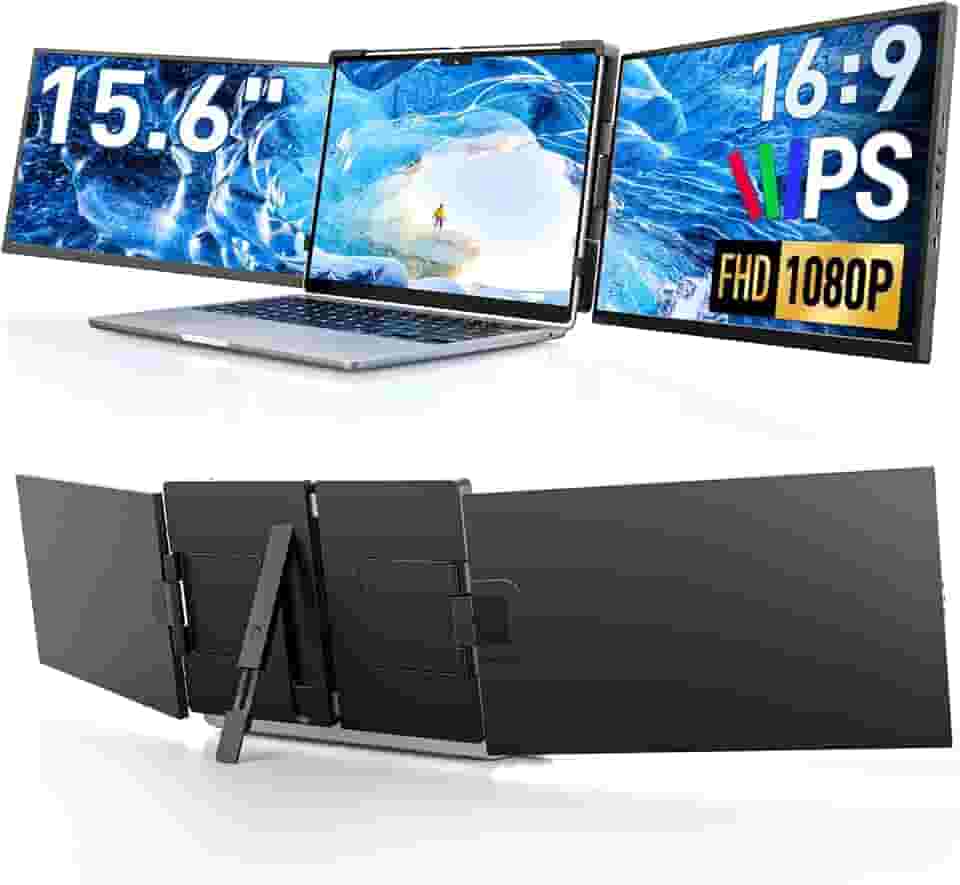 Extensor de tela de 15,6 polegadas para laptop, monitor portátil FHD 1080p IPS para laptop, monitor estendido triplo duplo compatível com laptops Windows, Mac, Android, Chrome de 13 a 17