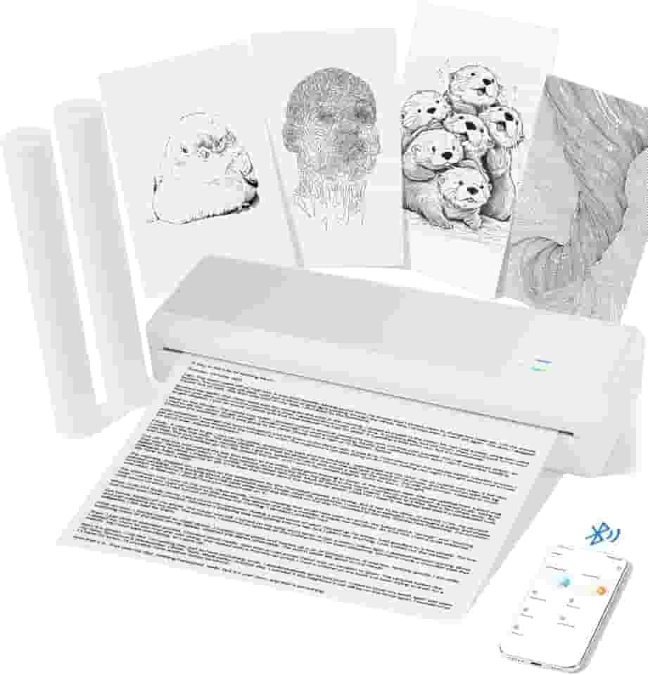 Impressora térmica portátil, impressora móvel Bluetooth sem tinta para telefone e laptop, impressora de viagem compacta sem fio para documentos e recibos A4, com bateria de 2000 mAh (2 rolos de papel