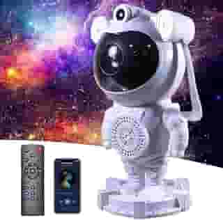 Projetor Astronauta Com Som Bluetooth Robô Luminária De Estrelas Nebulosas Galaxias Lua Luz Noturna para Quarto Controle Remoto Função Temporizador (Galáxias e Estrelas)