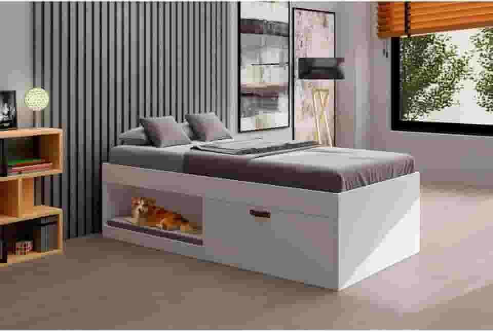 Cama Solteiro com Sapateira e Nicho Laura Yescasa Branco