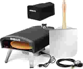 Mimiuo Forno de pizza a gás portátil preto com pedra de pizza de 33 cm e descasca dobrável de pizza – Kit de grelha a gás com sistema de rotação automática (Tisserie G-Oven Series) – Patente global