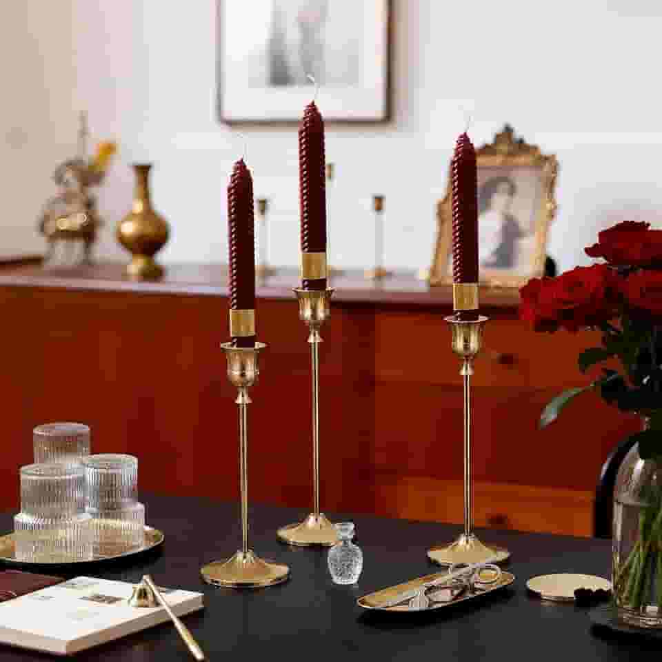 3 peças de castiçais, castiçais cônicos, castiçais dourados para mesa central, recepção de casamento, decoração festiva de Natal e Halloween