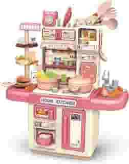 Cozinha Infantil Brinquedo Com Luz e Som 33 Acessórios Sai Água de Verdade (Rosa)