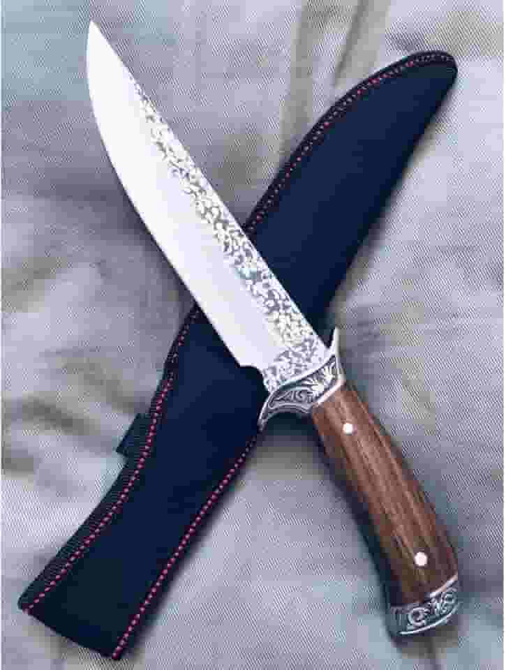 Faca de Caça Churrasco Full Tang, Modelo Luxo, com Bainha de Nylon, Preta (Grande)