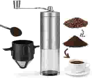 Kit Moedor de Grão de Café Manual Inox + Filtro Reutilizável | Moinho em Cerâmica com Regulagem de Moagem e Coador Individual Lavável – Café Artesanal em Casa