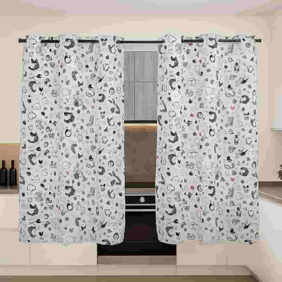 Cortina Cozinha Oxford 2,00x1,40 Estampada Cappuccino Janela Vitrô Ilhós Blackout Blecaute Decorativa Poliéster Varão (Galo)