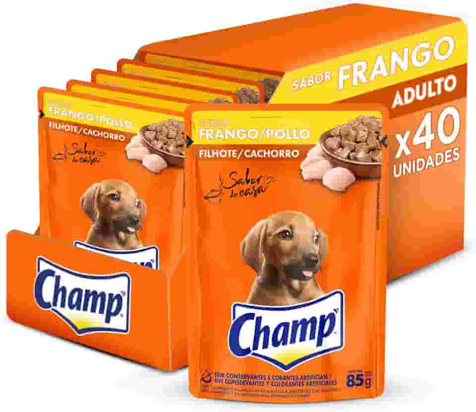 Pack Ração Úmida Champ Sachê Cães Filhotes Sabor Caseiro Frango 85g - 40 unidades