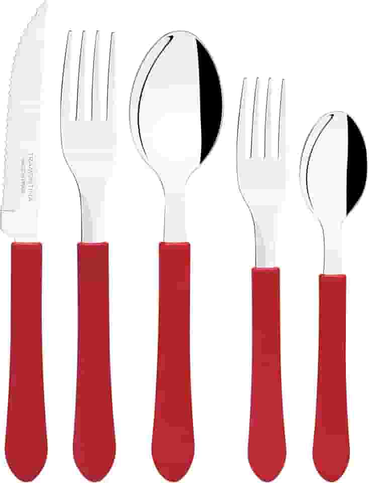 Faqueiro Tramontina Leme com Lâminas em Aço Inox e Cabos de Polipropileno Vermelho 20 Peças