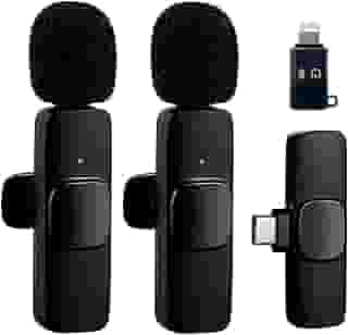Microfone de Lapela Sem Fio Premium para Celular e PC com 2 Unidades – Bluetooth, Redução de Ruído, Compatível com iPhone, Android USB-C, Câmera DSLR, YouTube, Entrevistas, Vídeos
