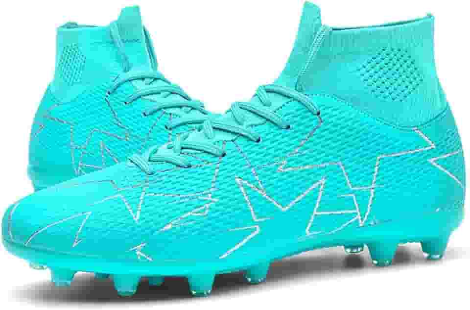 Chuteiras de futebol unissex masculinas, branco/preto/azul FG/AG, cano alto, botas de futebol para jovens e treinamentos profissionais