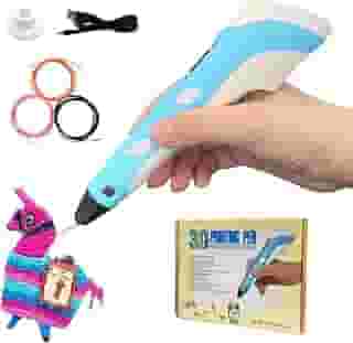 Caneta 3D com Display LED, Caneta 3D Para Crianças, Brinquedos, Presente Para Filho, Filha, Criança, Kit com Filamentos Coloridos, Brinquedo Menino, Adaptador AC, Base de Suporte (Tricolor Azul)