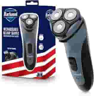 Barbasol Barbasol Barbasol, barbeador rotativo elétrico recarregável com lâminas de aço inoxidável, aparador pop-up, barbeador elétrico sem fio, barbear, carga completa de 8 horas oferece tempo de