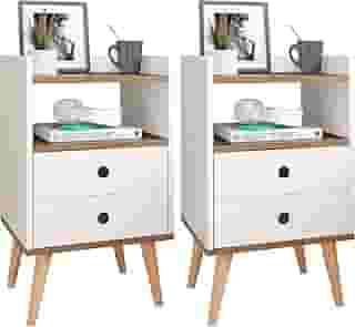 Conjunto Mesa de Cabeceira Kit Mesinha Canto Quarto Lateral Cama 2 Gavetas Organizadoras Retrô Quarto - Dream RPM