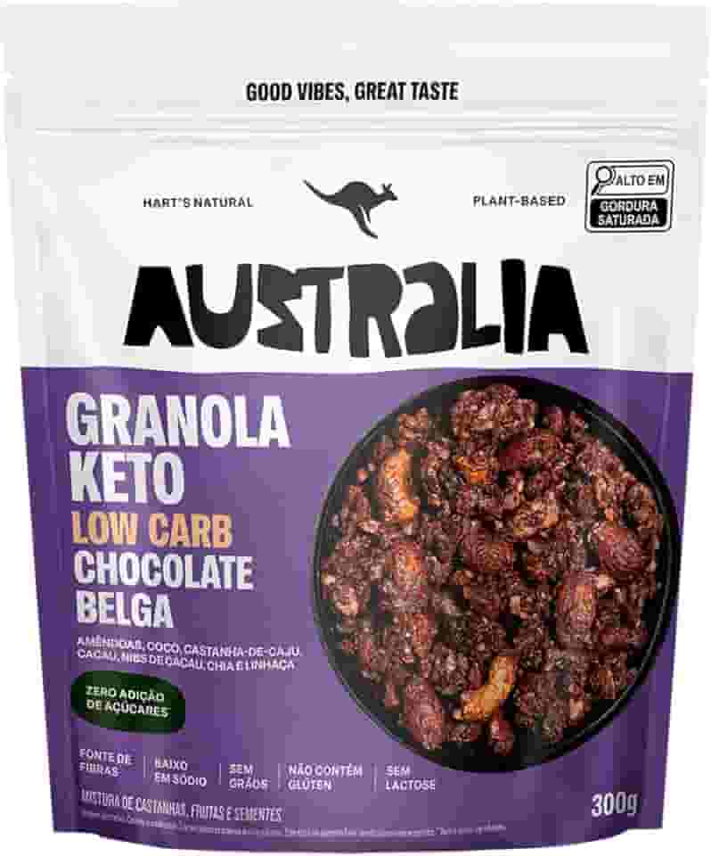 Hart's Natural Granola Australia Keto Low Carb Belgian Chocolate | Granola Sem Açucar, Sem Lactose, Sem Glúten, Vegano | 100% Natural | Alto em Fibras | 300g