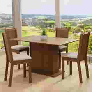 Conjunto Sala de Jantar Madesa Luana Mesa Tampo de Madeira com 4 Cadeiras - Rustic/Pérola