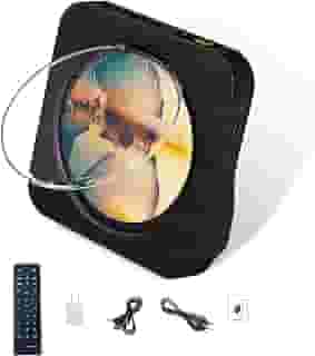 110-220V Portátil Bluetooth 5.1 Desktop CD Player com alto-falantes de som HiFi, controle remoto, capa protetora contra poeira, display LED, rádio FM, USB, AUX para casa, crianças (Preto)