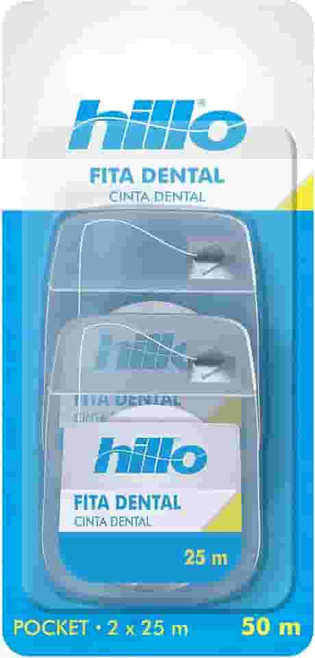 Hillo Fita Dental de Bolso, 2 Unidades de 25 Metros, Portátil e Prática para o Dia a Dia, com Maior Largura e Mais Superfície de Contato
