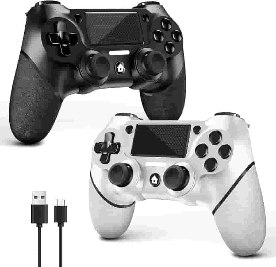 AceGamer 2 Pack for PS4 Controller, Wireless Controller for PS4/Pro/Slim/PC, with Non-Slip Grip of Both Sides and 2 USB-C Cable! (Black and White)