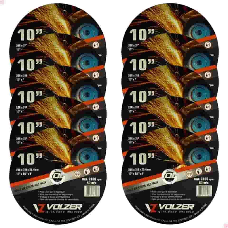 Volzer, Kit 10 Discos de Corte Policorte Volzer Aço Inox 10 Pol x 3mm x 1 Pol 5316