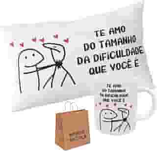 Kit Caneca e Almofada Flork Meme Te Amo Namorados