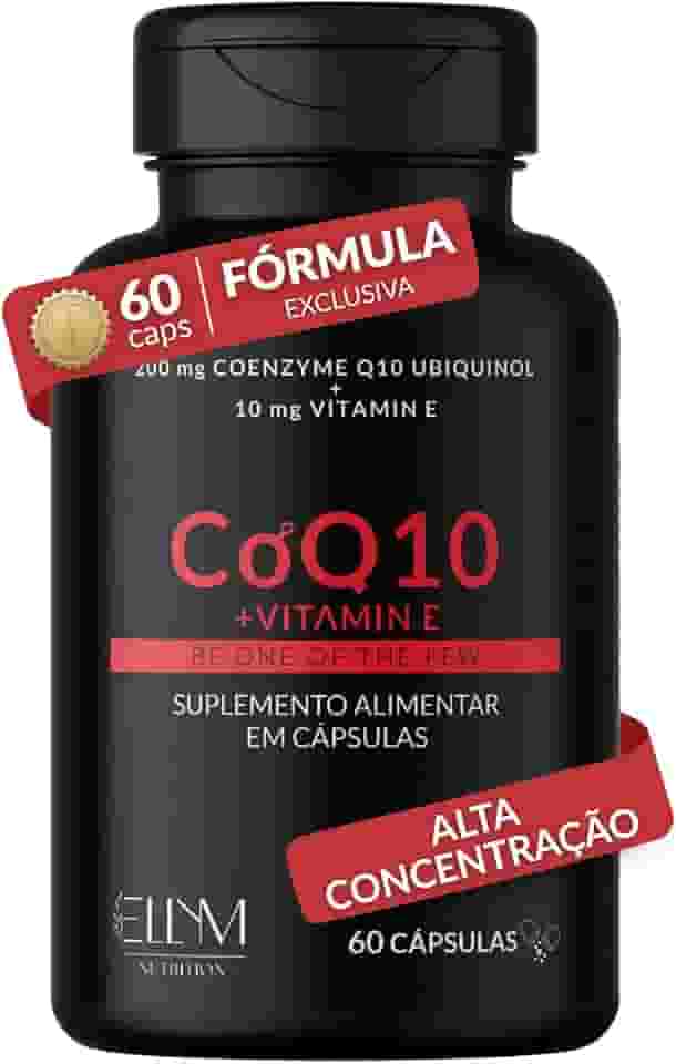 Coenzima Q10 200mg Ubiquinol com Vitamina E 10mg ELLYM NUTRITION Alta Concentração 60 Capsulas