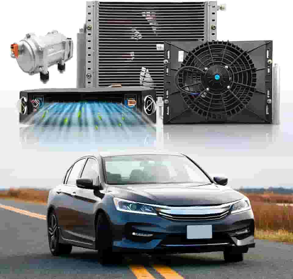 Ar condicionado universal sob o painel 12 volts CC 10.000BTU, sistema automotivo de unidade A/C de 12 V, kit AC Underdash com compressor e condensador inversor de 20 CC, resfriamento apenas para