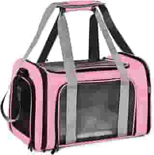 Bolsa Transporte Pet Ventilação em 4 lados 42 * 26 * 27 cm Não Se Deforma Facilmente Bolsa Transporte Pet Avião com Zíper liso Portátil + Bolsa de Mão Python Fly Rosa