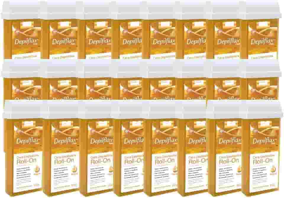 Kit Depilflax 24 Refil Cera Depilatoria Corporal Profissional Depilação Roll On Natural 100g