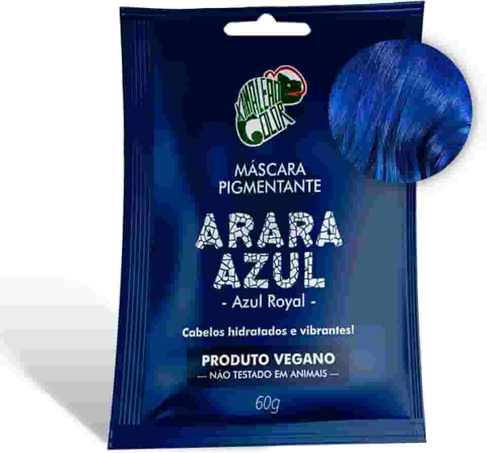 Kamaleão Color – Máscara Pigmentante Semi-Permanente - Cores Vibrantes e Hidratação Intensa – Low Poo, Vegano, Cruelty Free – Sachê 60g - Arara Azul