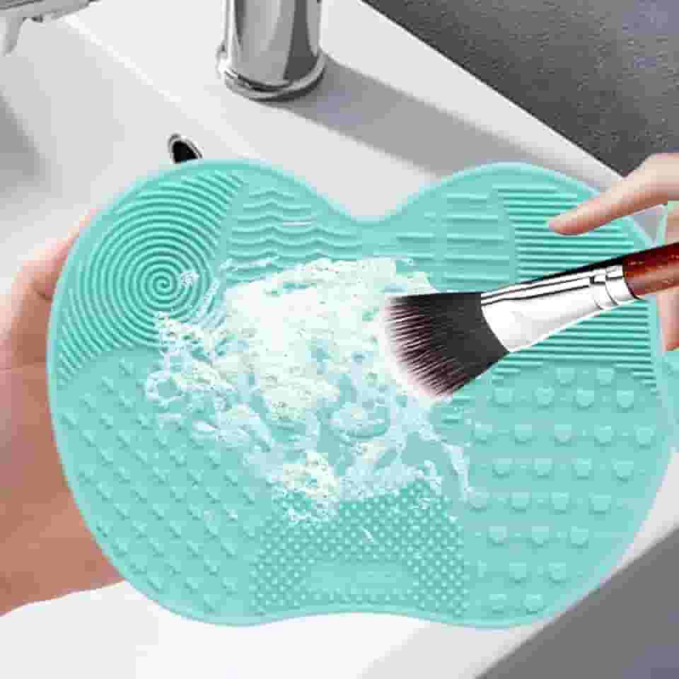 Tapete de limpeza de pincel de maquiagem, almofada de limpeza de escova de silicone, almofada de limpeza de escova para pincel, esponja, pó (verde)