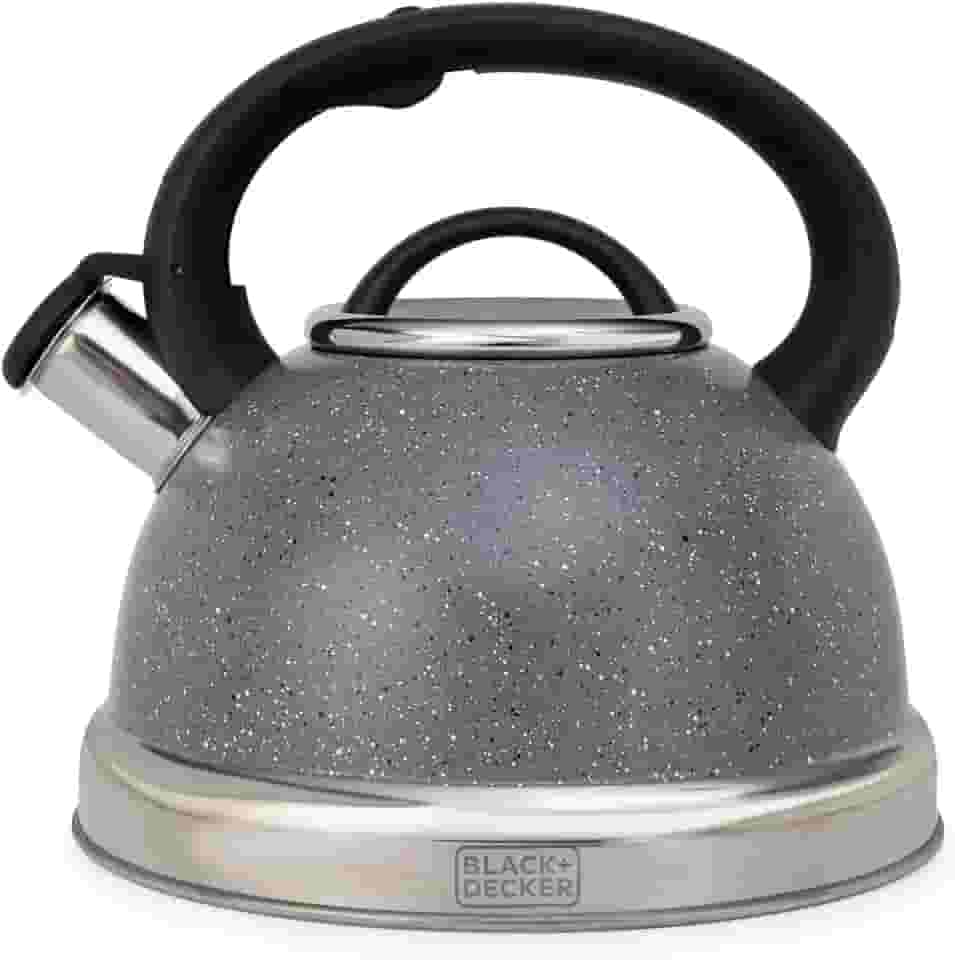 BLACK+DECKER Chaleira com Apito 3 Litros Steam&Stone - Corpo em Aço Inoxidável com Acabamento Marmorizado na Cor Dark Grey, Base Compatível com Indução e Cabo em Nylon Resistente