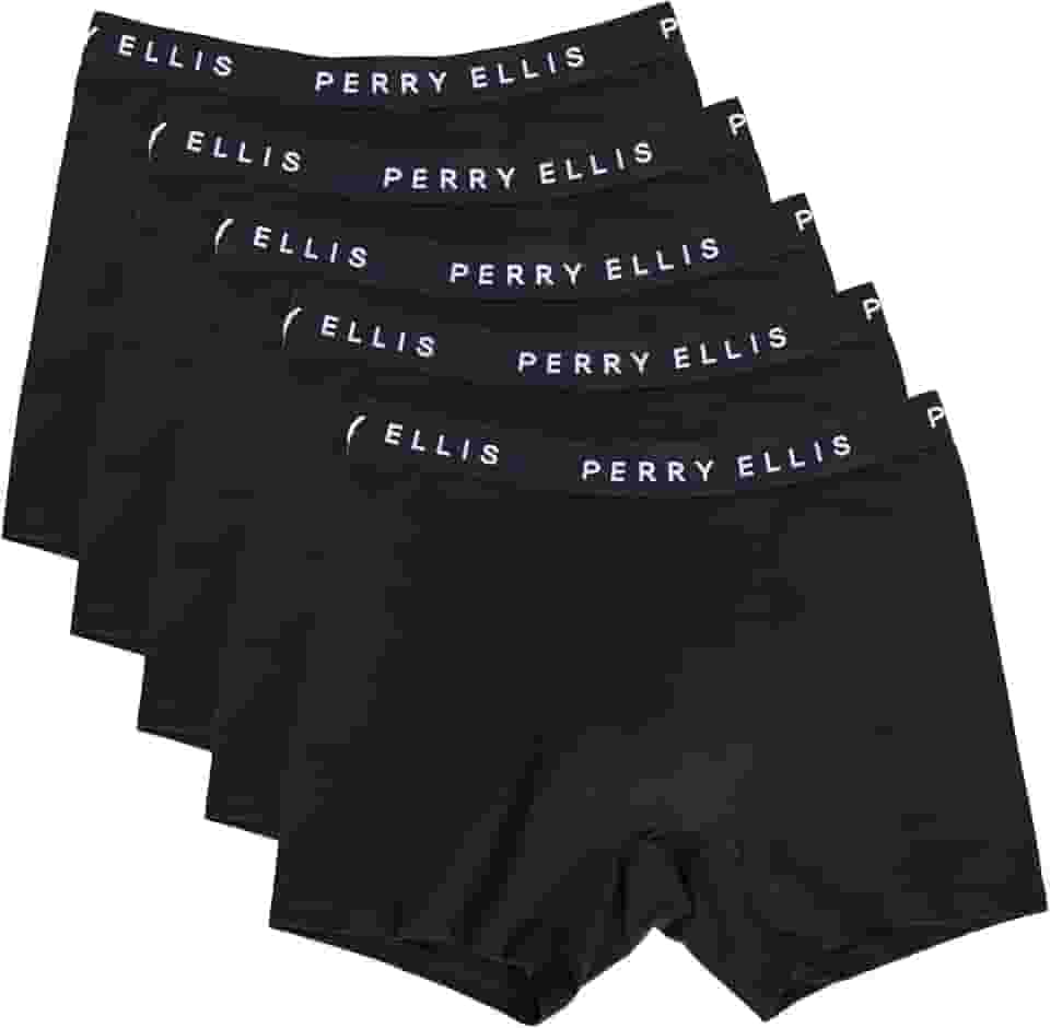 Roupa de baixo térmica Perry Ellis Cuecas boxer masculinas de algodão elásticas, sem etiqueta, sem enrolar, pacote com 5, Perry Ellis, Masculino