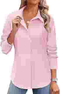 Camisas sociais femininas de botão, caimento justo, manga comprida, gola redonda, sem rugas, para trabalho e escritório