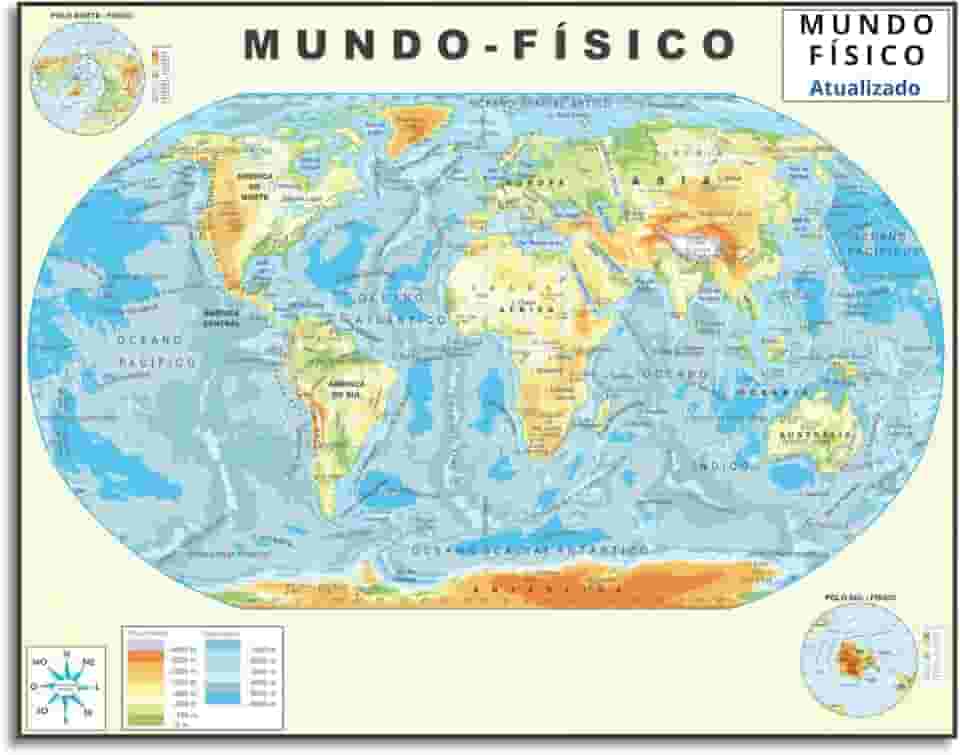 Mapa Mundi Físico Politico Escolar Poster Geográfico Continente