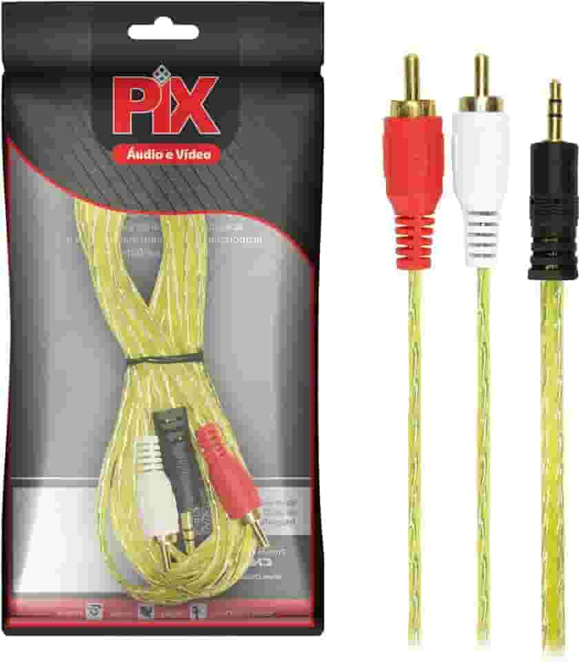 Cabo P2+Rca Cristal - P2 Estéreo + 2 Rca Macho 5M - Amarelo