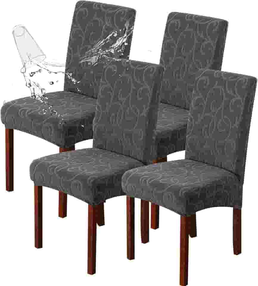 Genina Capas de cadeira de sala de jantar impermeáveis para sala de jantar, capa protetora de cadeira de cozinha, removível, lavável (4, estampa floral - cinza escuro)