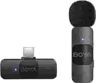 Sistema de microfone de lapela sem fios BOYA, microfone condensador omnidirecional USB C BY-V10 para gravação de vlogs e transmissões em direto no YouTube