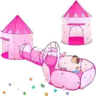 Barraca Infantil Estrela Rosa, Cabana Menina e Menino, Casinha 3 em 1 Com Toca Túnel e Cesta Basquete para Uso Interno e Ar Livre (Coração Rosa)