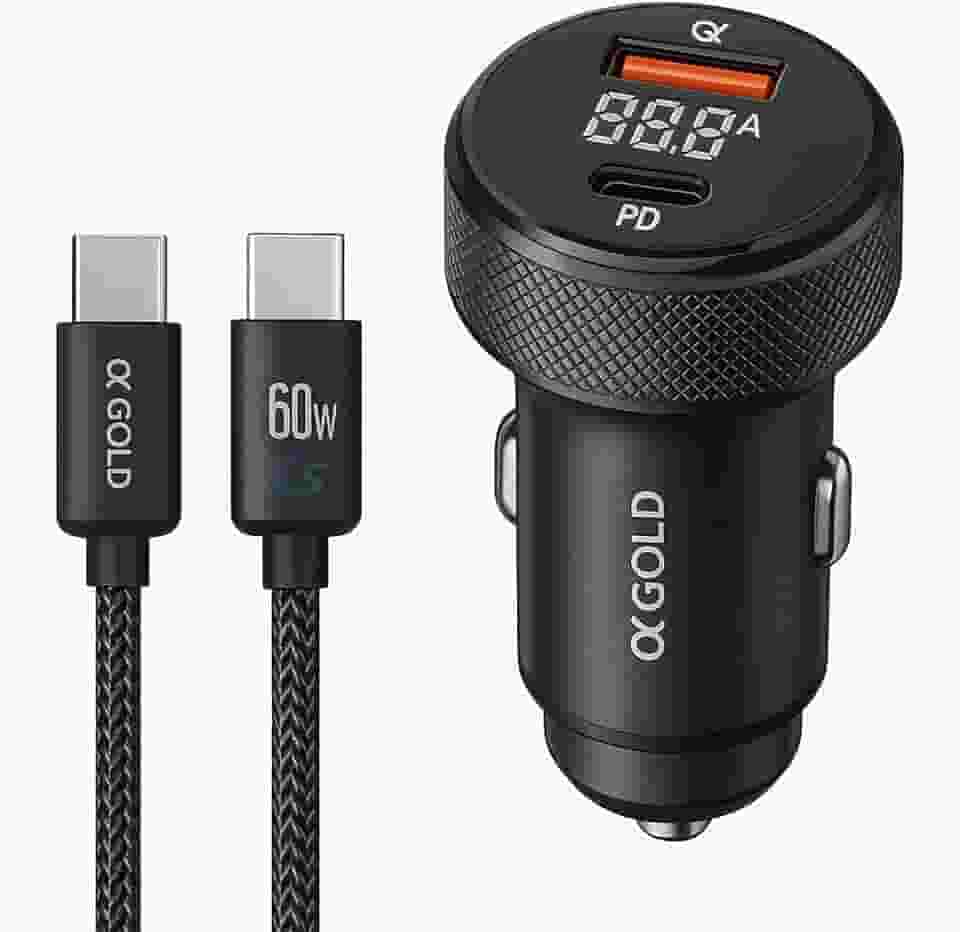 Carregador Veicular Tipo C 60W com Cabo Trançado de 1 Metro – Alta Velocidade, Homologado, Premium e Resistente – Ideal para Viagens e Uso Diário – Elegante e Durável!