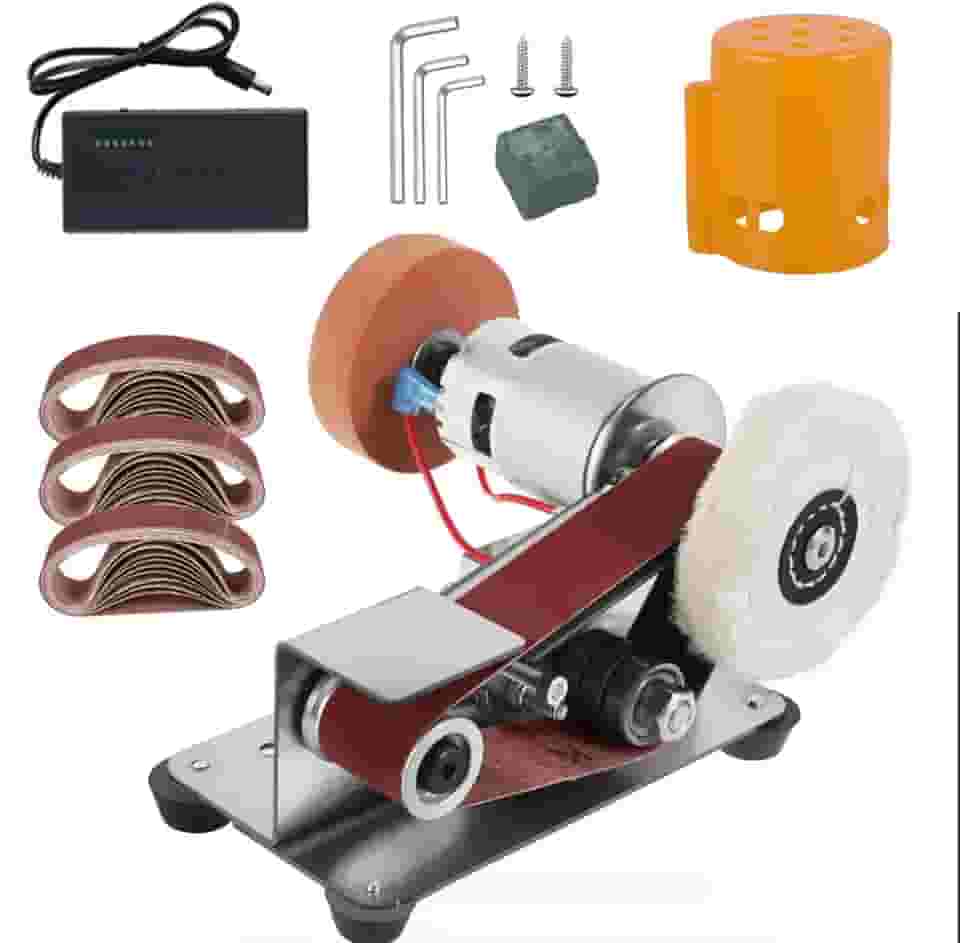 Mini Lixadeira De Cinta, Lixadeira EléTrica De PrecisãO 3 Em 1 Para AfiaçãO De Facas, Marcenaria, Artesanato, Polimento De Metais, RetificaçãO, Pode Fazer Joias, âMbar, Pedra