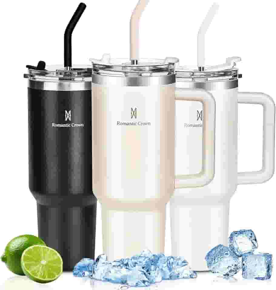 Vipelf Copo Térmico com Canudo 1,2L, Tampa e Alça, Garrafa Termica de Cerveja Caneca Termica com Canudo para Cafe Chá Fitness, Viagem Vácuo Dupla Camada
