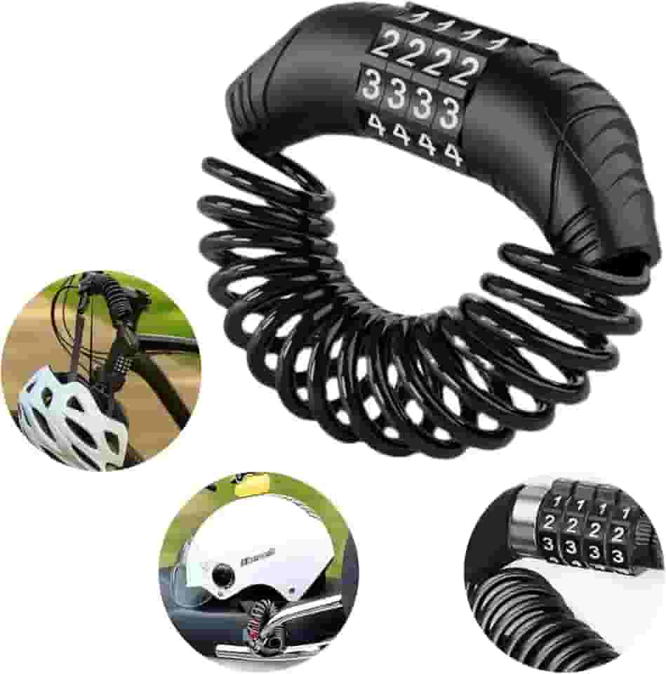 Cadeado de Capacete com Senha 4 Dígitos – Cabo Espiral Antifurto 1,5 M – Trava Leve e Portátil para Moto, Bike e Patinete – Segurança e Praticidade no Dia a Dia