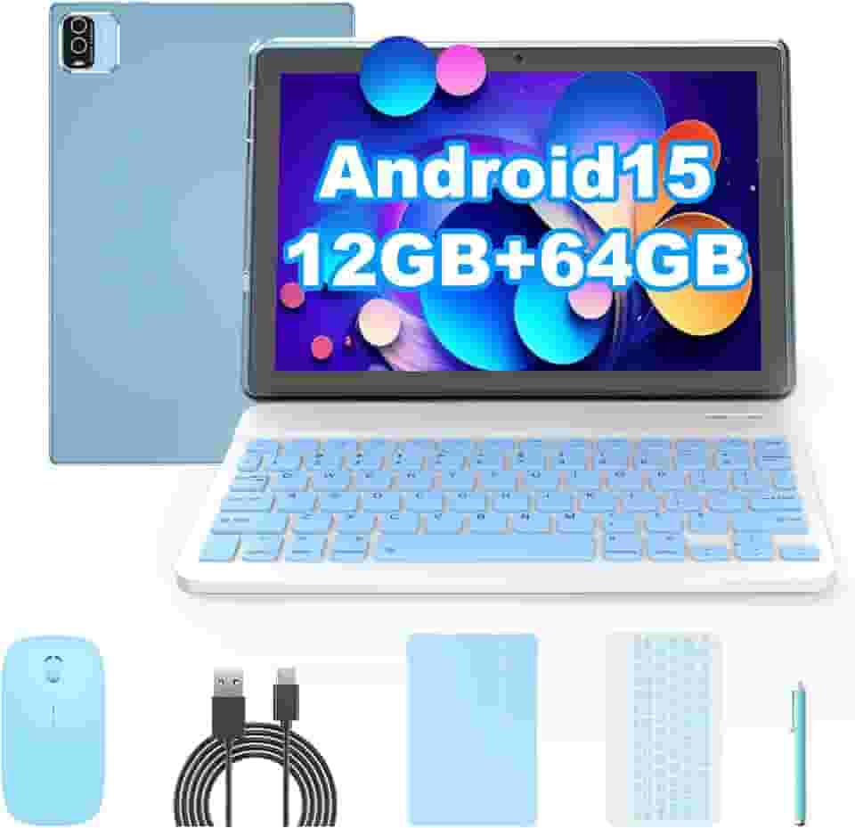 Tablet Android 15 de 10 polegadas, tablets 2 em 1 com capa de teclado, mouse Stylus, 12 GB de RAM, 64 GB, 1 TB de expansão, processador quad-core, tablet PC, 5G WiFi6, BT5.0, 6000mAh, tela IPS de 1280