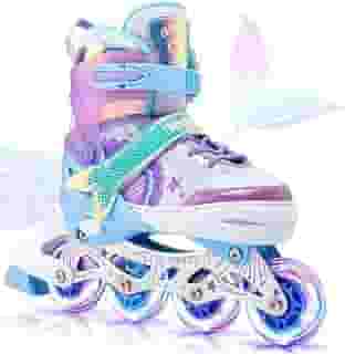 Patins Infantil Cano Alto, 8 Rodas Iluminadas com LED e 4 Tamanhos Ajustáveis, Patins Quad com Bolsa de Armazenamento, patins de fileira dupla para meninas