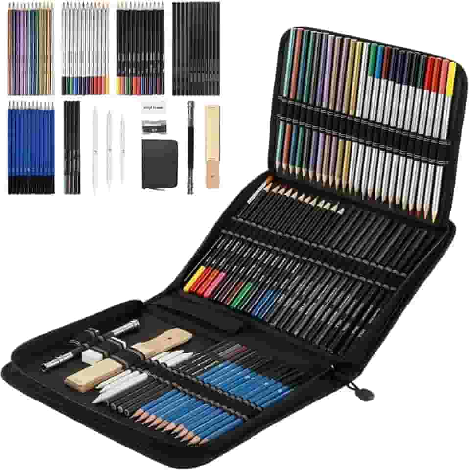 Kit de Desenho Profissional Lápis 72 Pçs/Conjunto, Lápis de Cor Profissional, Esboço E Lápis, Inclui Lápis de Cor Metálicos Solúveis em Água, À Base de ÓLeo, Charcoal para Profissionais