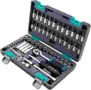 Stels Jogo de Ferramentas 57 Peças 1/4' - Aço Cromo Vanádio - Catraca 72 Dentes + Acessórios - Caixa Plástica Resistente - Ideal para Mecânica e Reparos Domésticos
