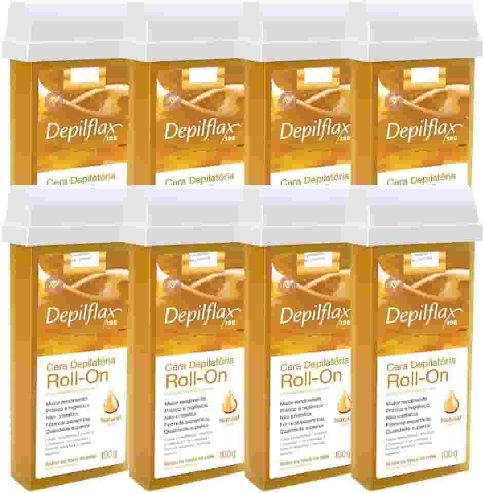 Kit 8 Refil Cera Depilatoria Corporal Profissional Depilação Roll On Depilflax Natural 100g
