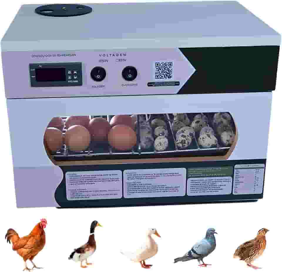 Chocadeira Automática 35 a 45 Ovos, Incubadora Digital com Ovoscópio, Controle por APP, para Galinha e Codorna