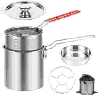 Panela de fritadeira com cesta de filtro Panela de fritura de aço inoxidável com alça Boa Condutividade de Calor Óleo Fritadeira Recipiente Portátil de Óleo de Fritura (Estilo2)