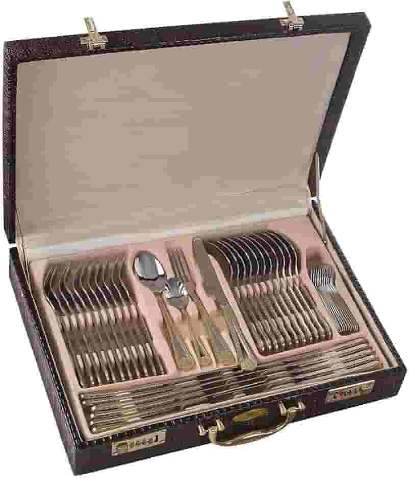 Faqueiro Inox Luxo 84 Peças Dourado com Maleta